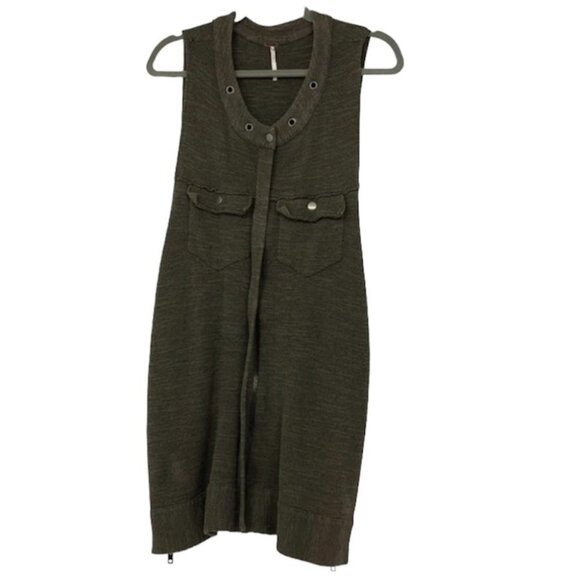 Free People Highway Vest in olive green Heathered knit studded neck LG - Picture 3 of 16